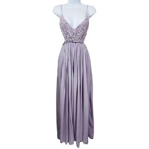 L'Atiste by Amy Light Lavender Lace Open Back Spaghetti Strap Dress Size S NWT